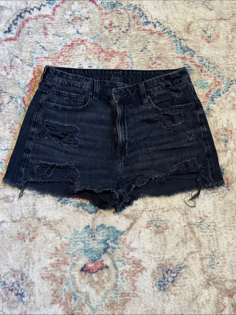 American Eagle Outfitters Black Distressed Denim Shorts